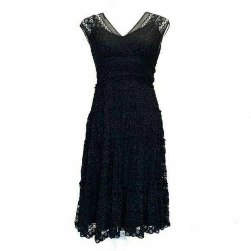 Max Studio M.S.S.P. Black Textured Lace Tiered Fit & Flare Dress Sz Small boho